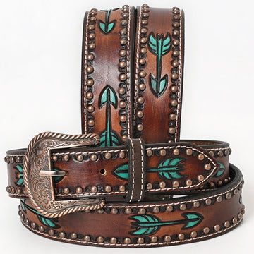 BAR H EQUINE Austin Arrow Spotted Hand Painted Western Leather Men And Women Belt Brown